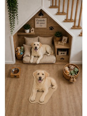 Zng Design Home Labrador Retriever Sarı Figürlü Dijital Baskı Makine Halısı, Kaymaz ve Yıkanabilir