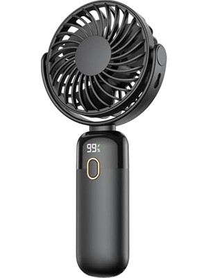 Kazan Hobi K70 Taşınabilir Şarjlı El Vantilatörü 2400 Mah 360° Döner Başlıklı Standlı Dijital Ekranlı Soğutucu Fan Siyah