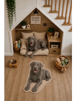 Zng Design Home Labrador Retriever Gri Figürlü Dijital Baskı Makine Halısı, Kaymaz ve Yıkanabilir