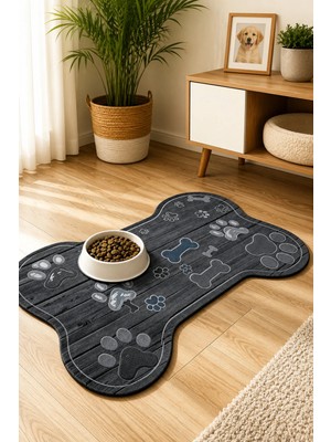 Zng Design Home Kedi ve Köpek Mama Altlığı - Kemik Şekilli Renkli , Kaymaz Taban, Yıkanabilir Mama Paspası Dijital Baskı Makine Halısı, Kaymaz ve Yıkanabilir