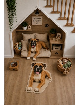 Zng Design Home Boxer Figürlü Dijital Baskı Makine Halısı, Kaymaz ve Yıkanabilir