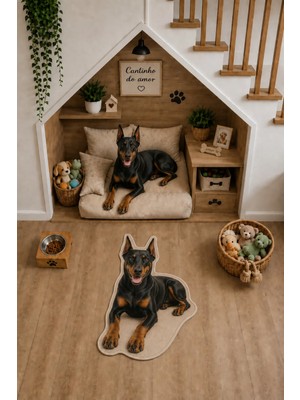 Zng Design Home Doberman Figürlü Dijital Baskı Makine Halısı, Kaymaz ve Yıkanabilir
