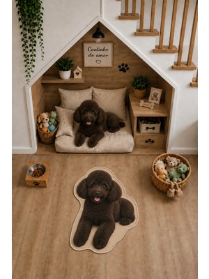 Zng Design Home Poodle Çikolata Figürlü Dijital Baskı Makine Halısı, Kaymaz ve Yıkanabilir