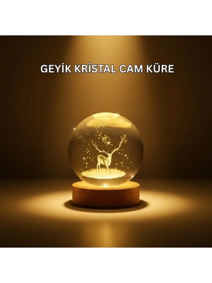 SS Home Concept USB Bağlantılı Geyik Temalı Kristal Küre Preum Masa Gece Lambası