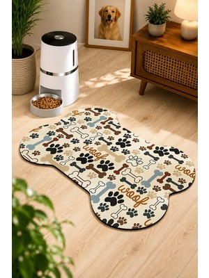 Zng Design Home Kedi ve Köpek Mama Altlığı - Kemik Şekilli Renkli , Kaymaz Taban, Yıkanabilir Mama Paspası Dijital Baskı Makine Halısı, Kaymaz ve Yıkanabilir