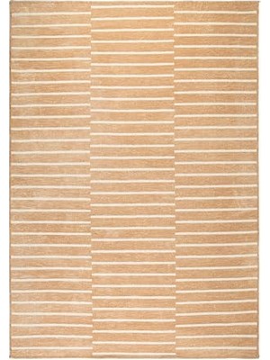 Kazan Hobi Bej Çizgi Desenli Şönil Halı Kilim 120 x 180 cm