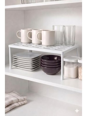 Kazan Hobi Düzenleyici; 2 Adet Set Dolap Içi Raf Organizer 31X20X15 cm | Kaymaz Ayaklı, Havalandırma Delikli, Kolay Monte Edilebilir, Mutfak ve Banyo Için, Dayanıklı Malzeme