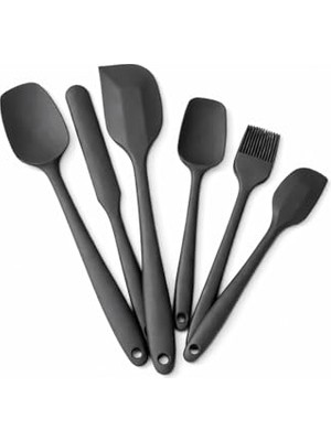 Kazan Hobi 6 Parça Silikon Mutfak Gereçleri Seti, Isıya Dayanıklı Spatula, Fırça ve Kaşık Seti, Yapışmaz Tencere Dostu, Kırmızı, Siyah, Mor ve Koyu Füme Renk Seçenekleri (Koyu Füme)