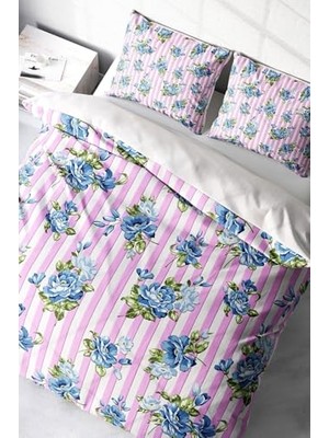 Kazan Hobi Nevresim Takımı, %100 Pamuk Saten Çift Kişilik Blue Scattered Rose, MONOHOME40468