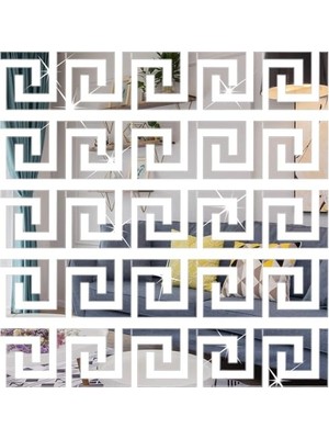Kazan Hobi Ayna Etiketi 30 Adet 10X11 cm Akrilik Geometrik Desenli Gümüş Renkli Kendinden Yapışkanlı Duvar Dekoru