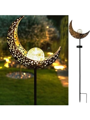 Kazan Hobi Güneş Enerjili Ay Figürlü 85 cm Solar Bahçe Lambası Dekoratif Kazıklı Dış Mekan Sıcak Beyaz LED Aydınlatma