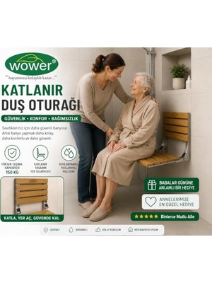 Kazan Hobi Duş Oturağı, Banyo Oturağı, Duvara Monte Katlanır Ahşap Duş Sandalyesi (Siyah)
