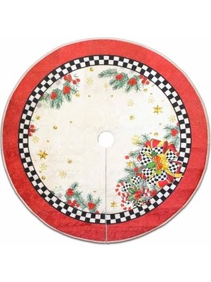 Kazan Hobi Yılbaşı Temalı Ağaç Altı Halısı Kırmızı, Kırmızı Yılbaşı Çam Ağacı Eteği (Damalı, 80X80)