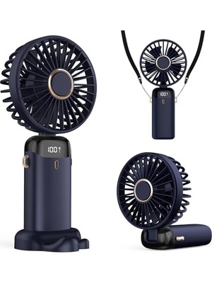 Kazan Hobi Taşınabilir USB Vantilatör, 4200 Mah Şarjlı El Tipi Fan, LED Ekranlı, 3'ü 1 Arada El/boyun/masa Fanı, Lacivert