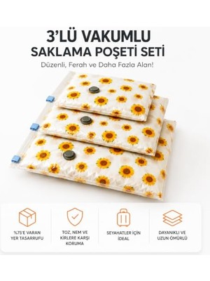 Kazan Hobi 3'lü Şeffaf Ön Yüzlü Vakumlu Hurç Saklama Poşeti Seti