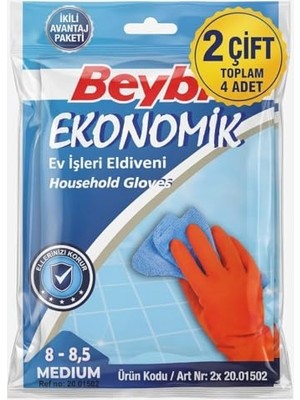Kazan Hobi 2 Çift Dayanıklı Doğal Kauçuk Bulaşık ve Temizlik Eldiveni, 8-8.5 Numara