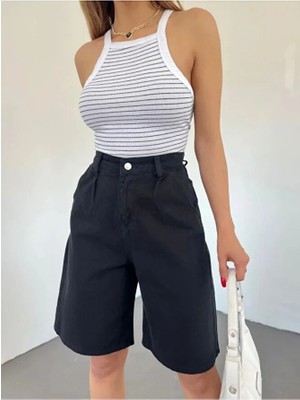 Nido Moda Kadın Yüksek Bel Geniş Paça Denim Şort