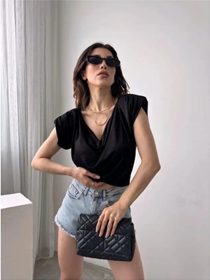 Nido Moda Kadın Vatkalı Degaje Yaka Buzzy Bluz