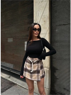 Caddebostan Moda Nido Moda Ekose Desenli Kemer Detaylı Mini Şort Etek