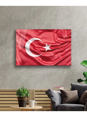 Esranın Dünyası Kırmızı Dalgalı Türk Bayrağı Cam Tablo, Darbelere Dayanıklı Kırılmaz Temperli