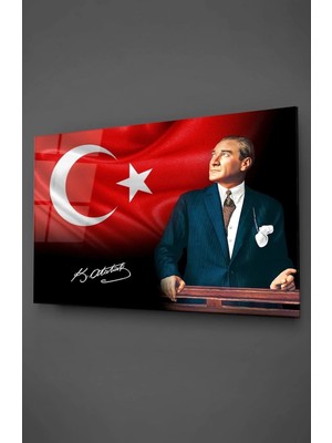 Esranın Dünyası Ay Yıldızlı Atatürk Cam Tablo