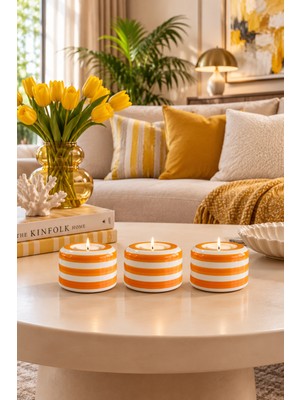 Feray Home Mumluk Tilayt - 3 Lü Seramik El Dekoru Mumluklar Soft Sarı Zebra