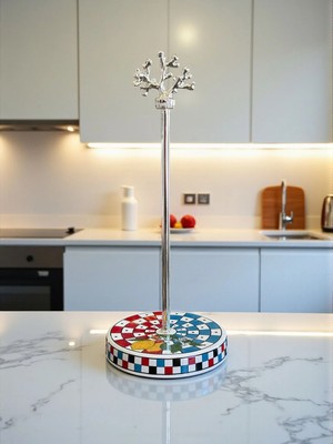 Feray Home Kağıt Havluluk - Damalı Limonlu Desen Gümüş