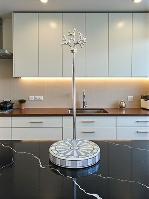 Feray Home Kağıt Havluluk - Gri Dama Dik Desen Gümüş