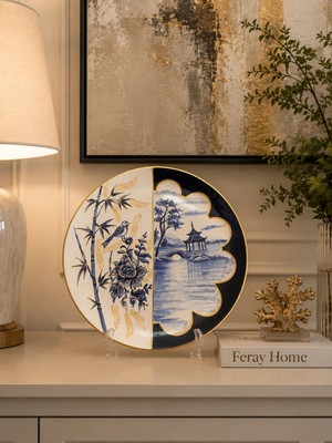 Feray Home Dekoratif Seramik Tabak 30 cm Collection Yarım Desenli