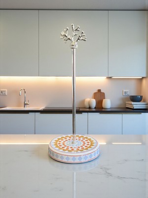 Feray Home Kağıt Havluluk - Geometrik Yonca Desen Gümüş