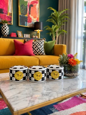 Feray Home Mumluk - 3'lü Seramik Tilayt Mumluk Siyah Damalı