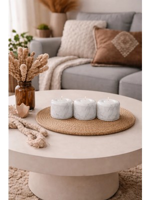 Feray Home Mumluk - 3'lü Seramik Tilayt Mumluk Beyaz Mermer Gümüş