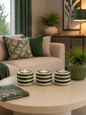Feray Home Mumluk Tilayt - 3 Lü Seramik El Dekoru Mumluklar Yeşil Zebra