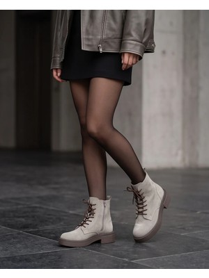 Futsi Shoes Ravenna Gri Hakiki Deri Süet Bağcıklı Kalın Taban Günlük Kadın Bot
