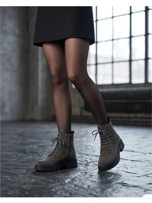 Futsi Shoes Ravenna Antrasit Hakiki Deri Süet Bağcıklı Kalın Taban Günlük Kadın Bot