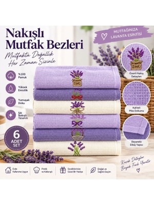 Efendioğlu Türcan NAKIŞLI LAVANTA DESENLİ 6 ‘LI MUTFAK KURULAMA BEZİ ULTRA EMİCİ İZ BIRAKMAZ BULAŞIK VE TEZGAH ÇOK AMAÇLI EKONOMİK SET