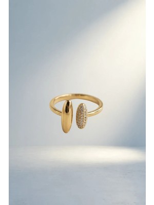 Şık Gold Renk Oval Uçlu Kadın Yüzük Model