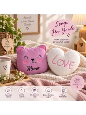 Efendioğlu Türcan DEKORATİF SÜS KEDİCİK LOVE NAKIŞLI YASTIK 25*25CM ERGONOMİK SEYAHAT ,UYKU ARKADAŞI ,ÇOCUK ODASI,BEBEK ODASI ,BOYUN YASTIĞI