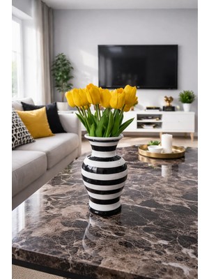 Feray Home Dekoratif Obje - Feri Vazo Siyah Zebra Desen