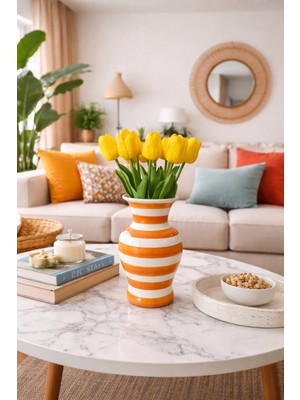 Feray Home Dekoratif Obje - Feri Vazo Soft Sarı Zebra Desen