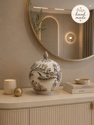 Feray Home Dekoratif Vazo - El Yapımı Black White Landscape Küp