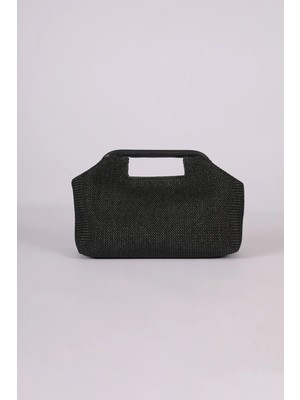 Heybes Kadın Siyah Hasır Jüt Clutch El Çantası
