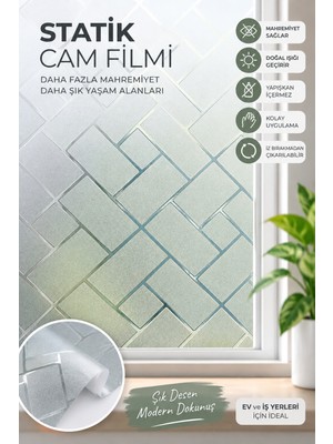 Deconitte Geometrik Desenli Statik Cam Filmi – Buzlu Yapışkansız Mahremiyet ve Dekoratif Cam Folyosu 60X100CM
