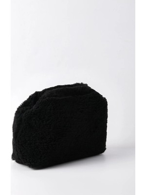Heybes Kadın Siyah Peluş Teddy Clutch Çanta