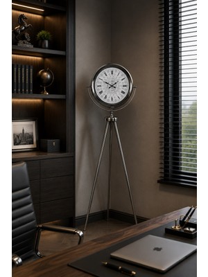 GV Home Krom Motifli 150 x 45 cm Metal Tripod Ayaklı Saat