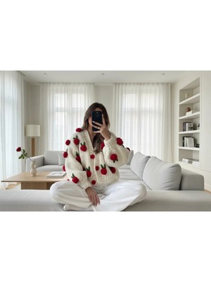 Hobilanka Gül Detayli El Örgüsü Kadın Hırka, Çiçekli Hırka,trend