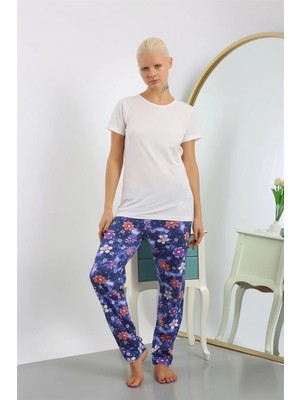 Pileli Store Kadın Pamuklu Alt Pijama Lacivert