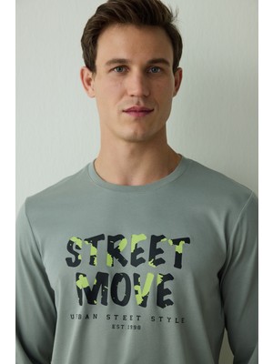 Penti Move Erkek Slogan Baskılı Uzun Kollu Pamuklu Pijama Takımı