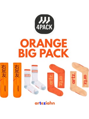 Arteziahn Orange Big 4pack Unisex Lifestyle 4'lü Havlu Taban Organik Pamuklu Spor 4'lü Çorap Seti