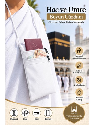 GÜLİSTANHAC Hac Umre Çift Gözlü Boyun Cüzdanı – Fermuarlı Pasaport, Para ve Telefon Taşıma Çantası